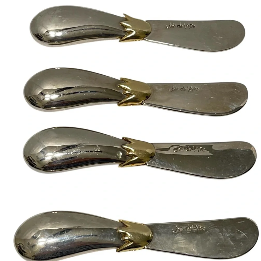 Joie de Vivre Eggplant Pattern Cheese Butter Spreader Silver Gold Toned Set of 4